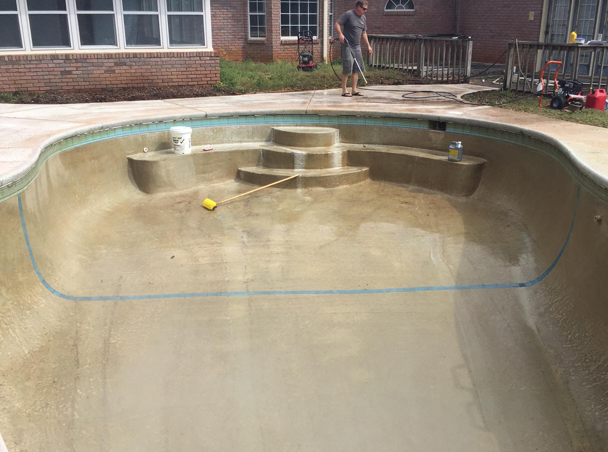 Pool being prepped, for painting with Ultra Poly One Coat.