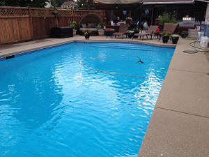 Pool painted with Ultra Poly One Coat Pool Blue
